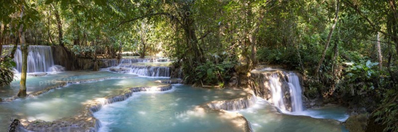 Kuang Si waterfalls in the jungle near Luang Phabang, Luang Prabang, Laos, Asia