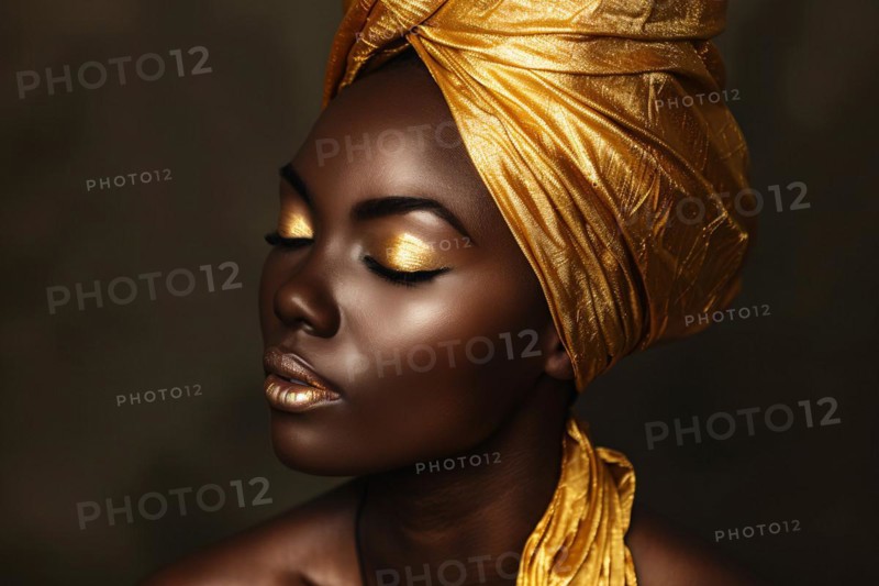 Beautiful black african american woman with golden turban. KI generiert, generiert, AI generated