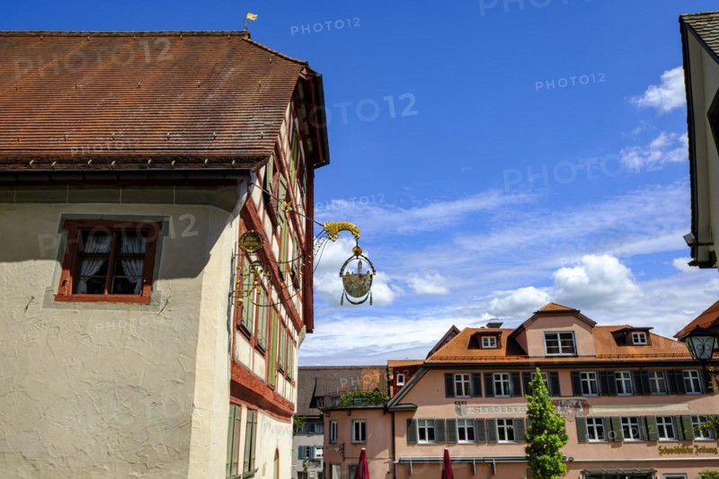 Picturesque scenery at the town and local history museum on the Eselsberg in the old town centre of Wangen im Allgaeu, Upper Swabia, Baden-Wuerttemberg, Germany, Europe