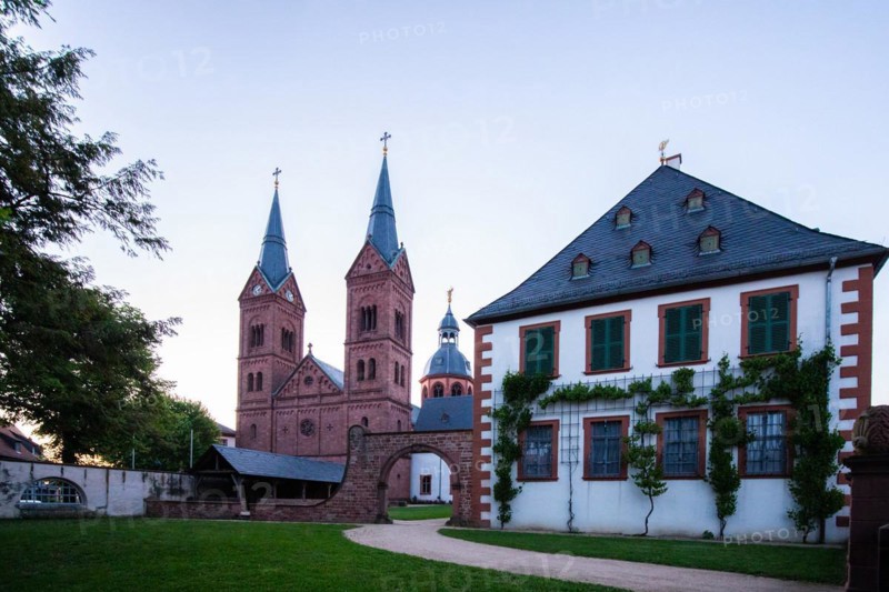 View of an old town, half-timbered houses and streets in a town. Seligenstadt am Main, Hesse Germany
