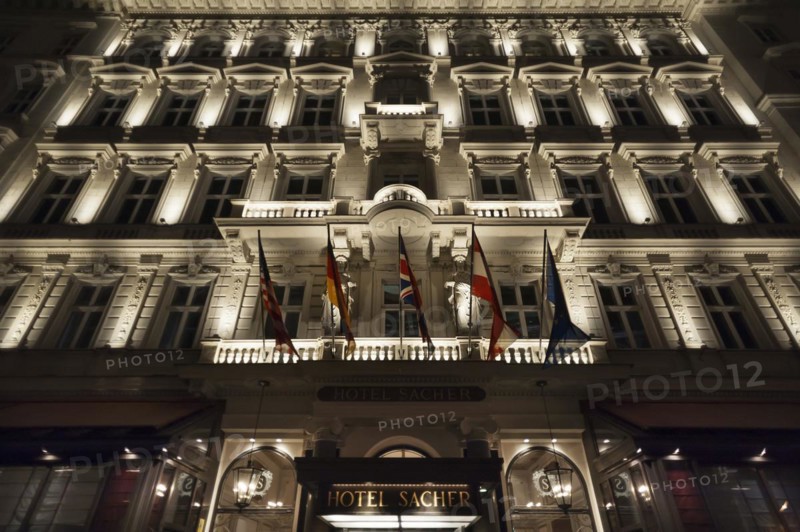 Night shot of the Hotel Sacher, Vienna, Austria, Europe