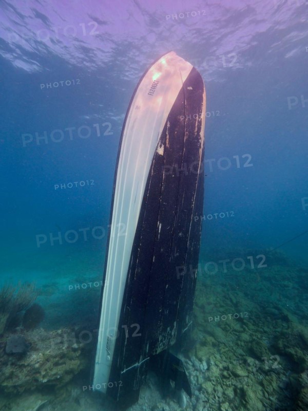 Upright wreck of sport fishing boat, dive site John Pennekamp Coral Reef State Park, Key Largo, Florida Keys, Florida, USA, North America