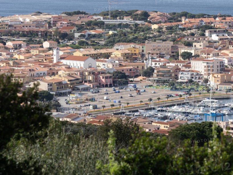 View of the church and harbour of the town of Palau, Palau, Sardinia, Italy, Oceania
