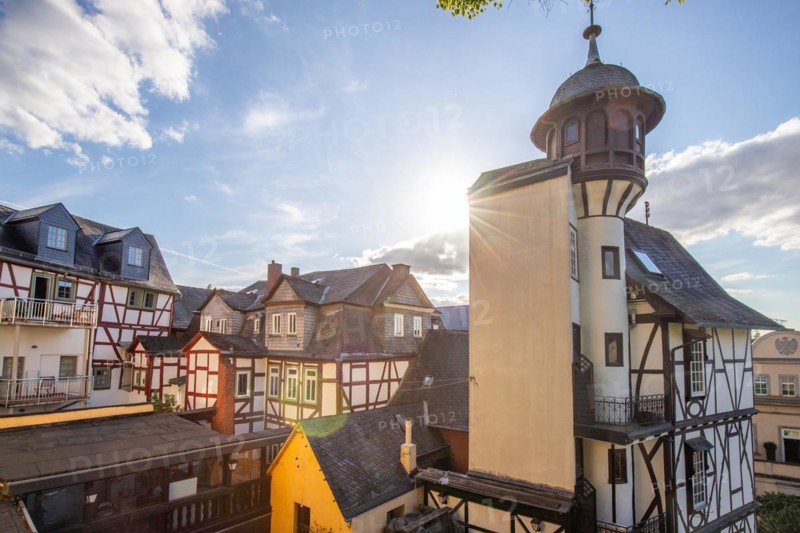 Old half-timbered houses in a town. Streets and buildings in the morning in Wetzlar, Hesse Germany