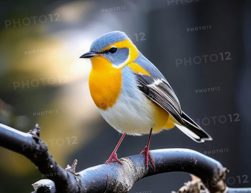 Robin redbreast on a branch in winter. Blurred background.Generative AI, AI generated