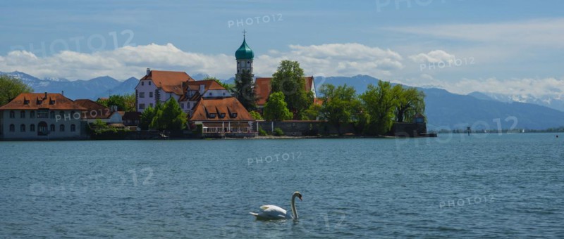 Baroque Church of St George and Castle, moated castle, Lake Constance, Bavaria, Germany, Europe