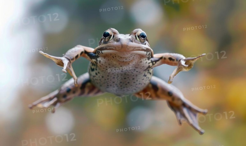 Close-up of Rana arvalis in mid-jump AI generated