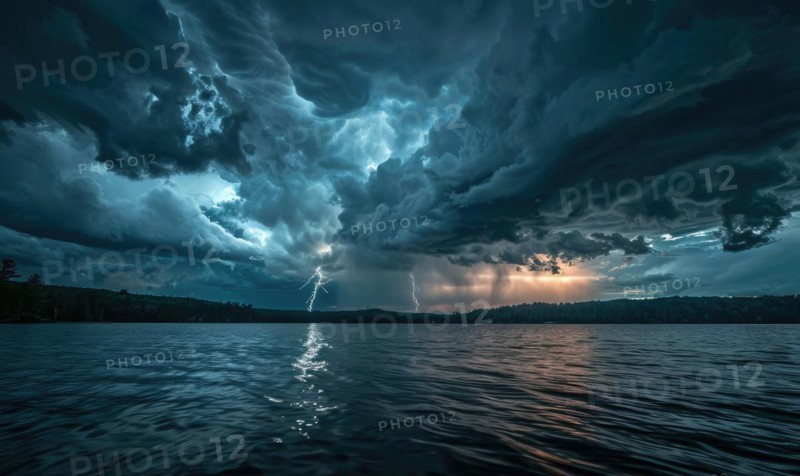 A summer thunderstorm brewing over the lake AI generated