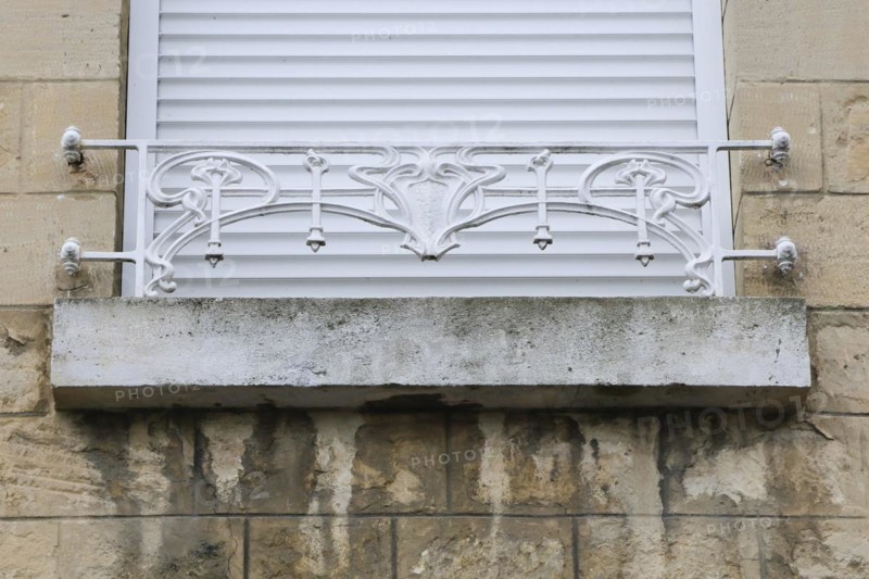 Window railings and balconies on residential buildings designed by Hector Guimard in the Art Nouveau style and produced in the municipal metal foundry Fonderies de Saint-Dizier, Saint-Dizier, Haute-Marne department, Grand Est region, France, Europe
