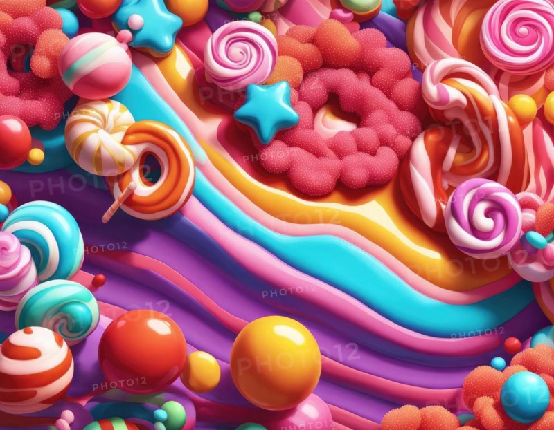 Abstract and fantastic background of colorful candies, AI generated