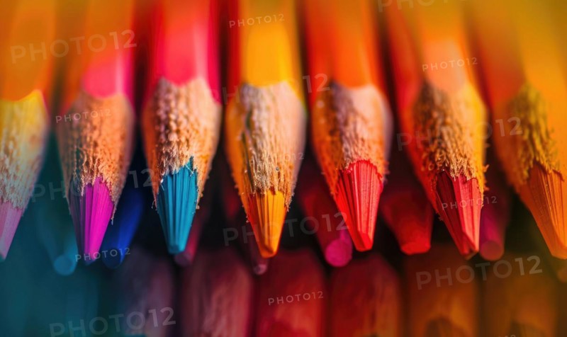 Close-up of a bunch of colored pencils, abstract background with colored pencils macro view AI generated