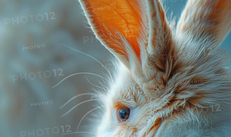 Close-up of a fluffy bunny's ears perked up AI generated