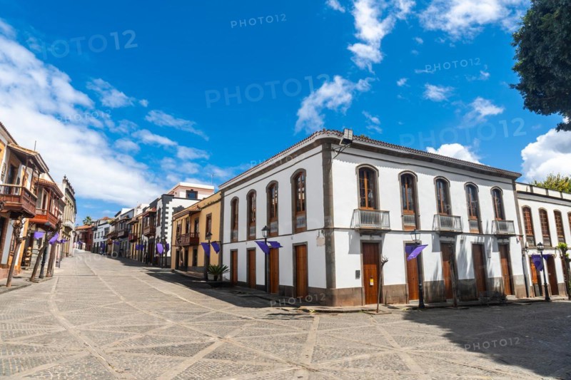 Beautiful streets in the square next to the Basilica of Nuestra Senora del Pino in the municipality of Teror. Gran Canaria, Spain, Europe