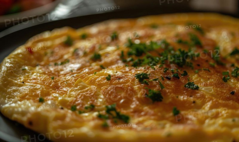 Close-up of a golden omelette on a plate AI generated