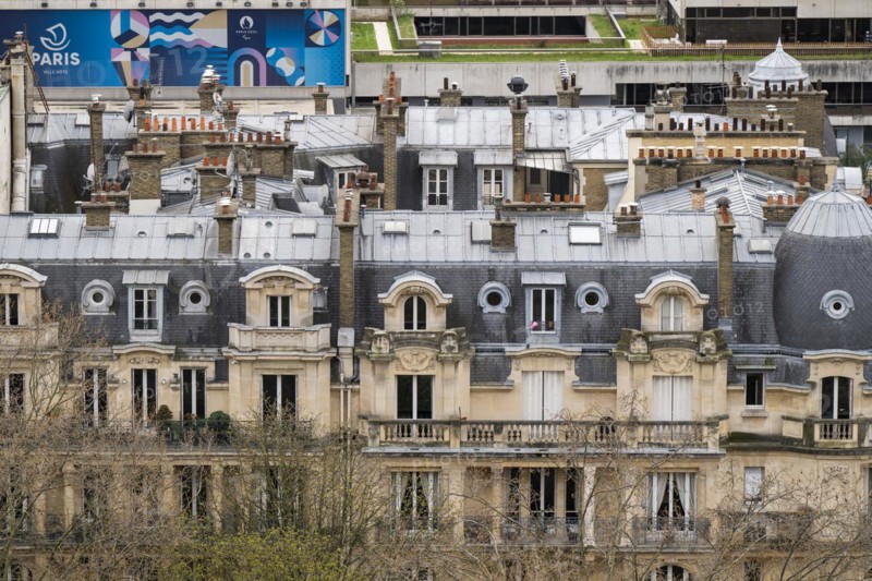 View of Belle Epoque houses from the Eiffel Tower, Paris, Ile-de-France, France, Europe