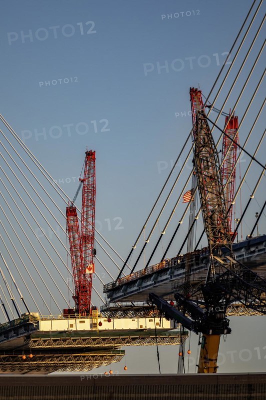 Detroit, Michigan USA -15 April 2024, Construction of the Gordie Howe International Bridge. The bridge will link Detroit with Windsor, Ontario across the Detroit River