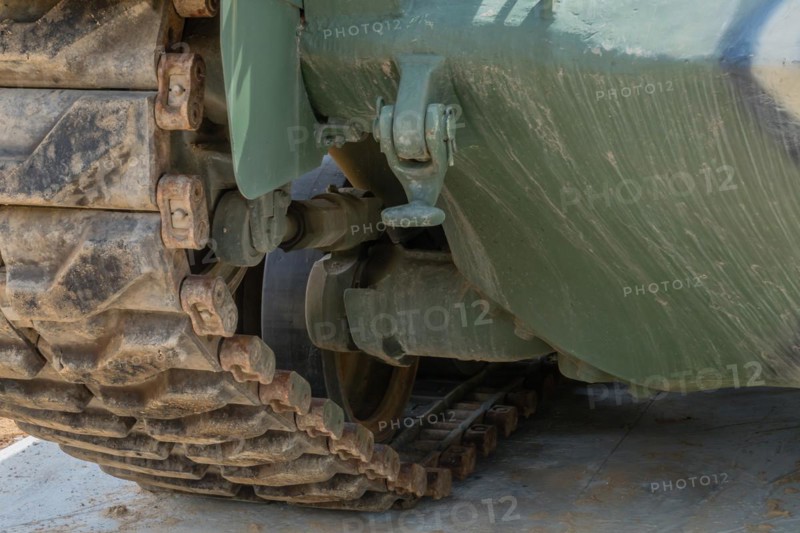 Front inside view of tracks on tank used in Korean war on display in public park in Nonsan, South Korea, Asia