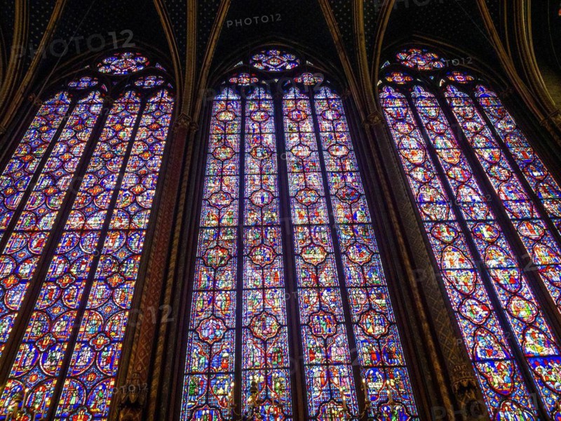 Paris 1er arr. Stained glass of the Holy Chapel (La Sainte Chapelle) built on the Ile de la Cite at the request of Saint Louis, Ile de France. France