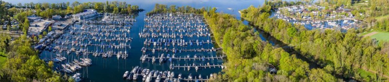 Ultramarin Gohren, the largest water sports centre on Lake Constance, Meichle and Mohr Marina with 1, 400 berths, hotel, sailing school, yacht charter and shipyards, drone photo, Gohren, Kressbronn am Lake Constance, Baden-Wuerttemberg, Germany, Europe