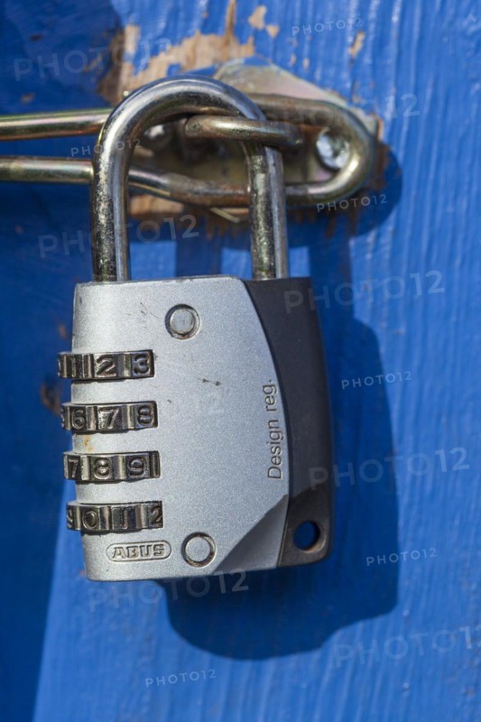 Padlock on a door bolt, Germany, Europe