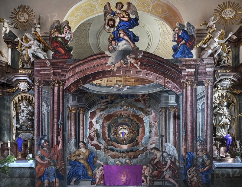 Holy Sepulchre, created in 1764, in front of the altar of St Bartholomew's Church, Kleineibstadt, Lower Franconia, Bavaria, Germany, Europe
