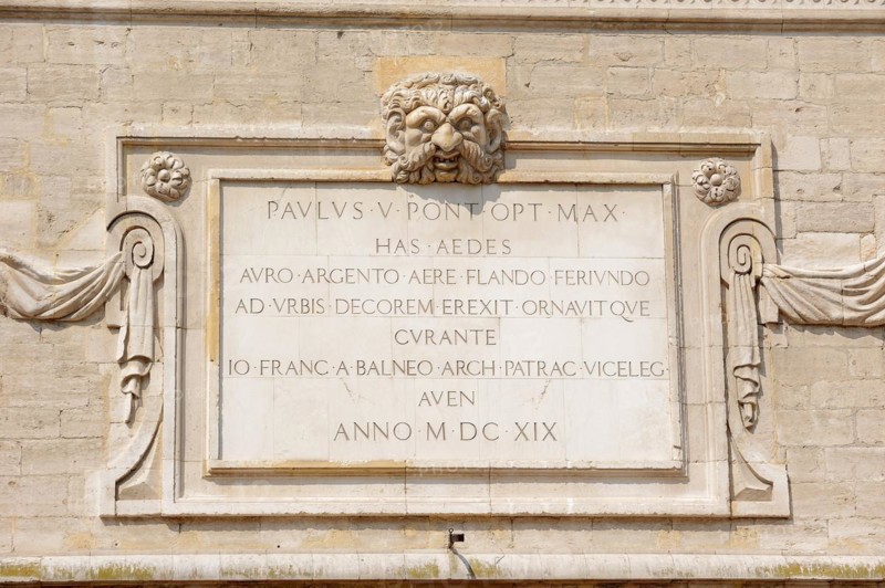 Relief with inscription on the facade, Hotel des Monnaies, Avignon, Vaucluse, Provence-Alpes-Cote d'Azur, South of France, France, Europe