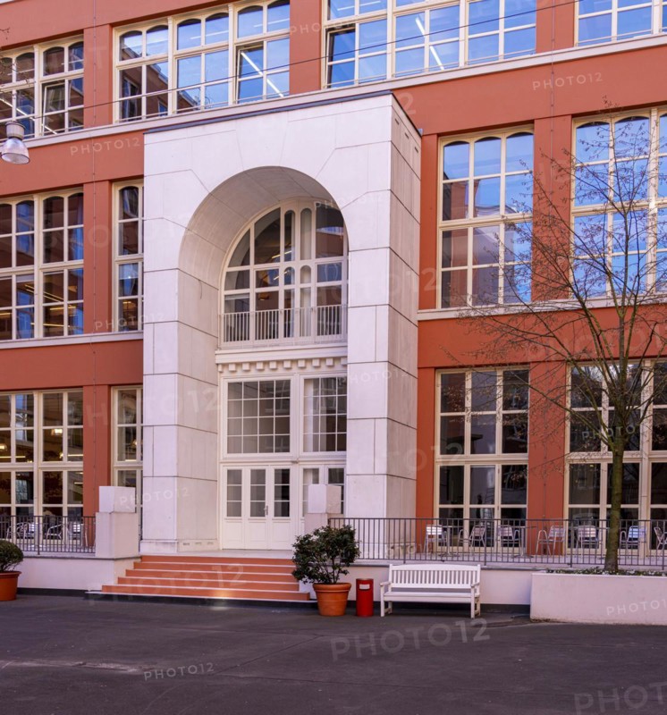 Restored backyard with office buildings, Langer Hof, Saarbruecker Strasse, Berlin, Germany, Europe