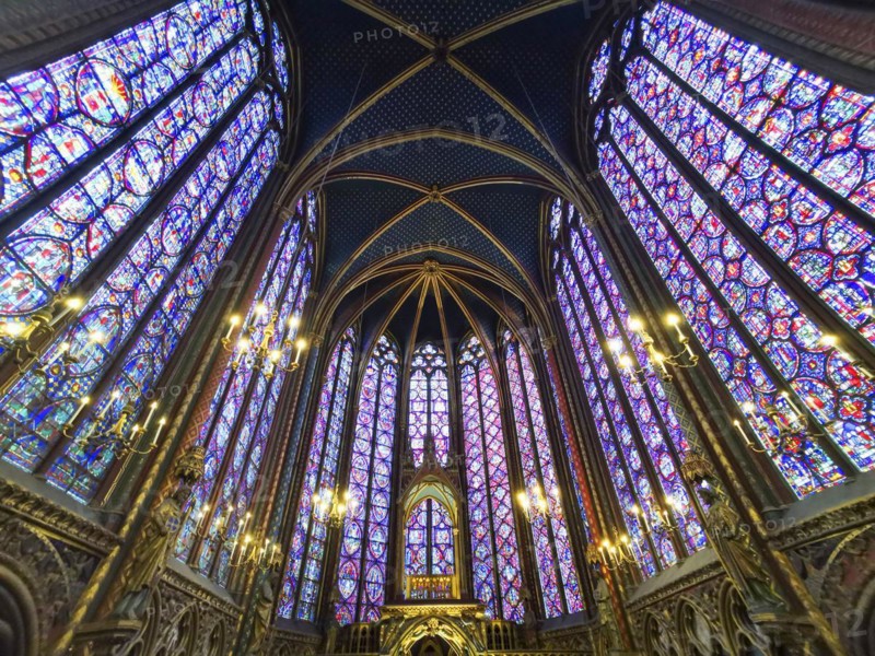 Paris 1er arr. Stained glass of the Holy Chapel (La Sainte Chapelle) built on the Ile de la Cite at the request of Saint Louis, Ile de France. France
