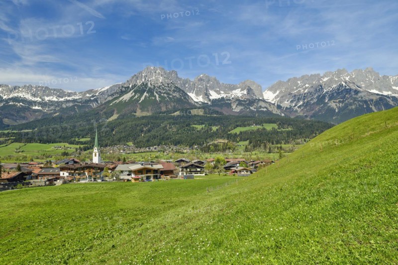 View of the village of Ellmau am Wilden Kaiser, Kufstein, Tyrol, Austria, Europe