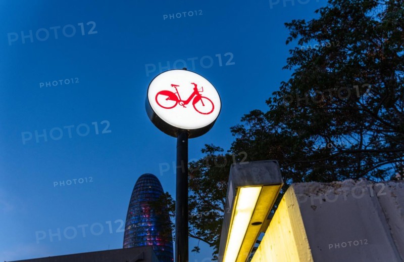 Illuminated sign for a bike hire station in Barcelona, Spain, Europe