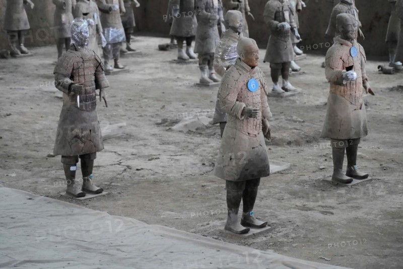 Figures of the terracotta army, Xian, Shaanxi Province, China, Asia, Terracotta soldiers seen from close up in a historical archaeological site, Xian, Shaanxi Province, China, Asia