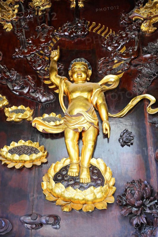 Chongqing, Chongqing Province, China, Asia, Golden mythical figure as a detail of an ornate Chinese decoration, Asia