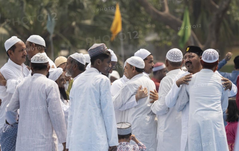 GUWAHATI, INDIA, APRIL 11: Muslims greets each other after perform Eid al-Fitr prayer at Eidgah in Guwahati, India on April 11, 2024. Muslims around the world are celebrating the Eid al-Fitr holiday, which marks the end of the fasting month of Ramadan