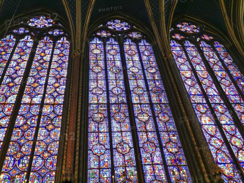 Paris 1er arr. Stained glass of the Holy Chapel (La Sainte Chapelle) built on the Ile de la Cite at the request of Saint Louis, Ile de France. France