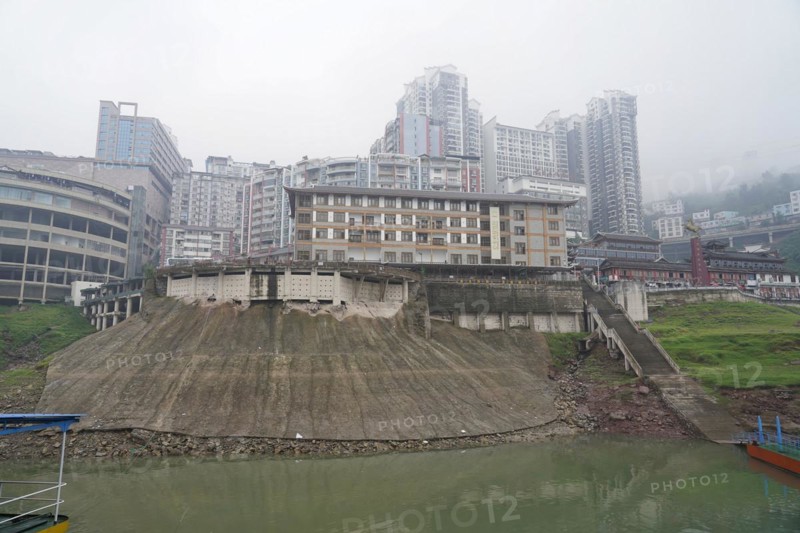 Yichang, Hubei Province, China, Asia, View of an urban construction site next to a dried-up riverbed, Shanghai, Asia