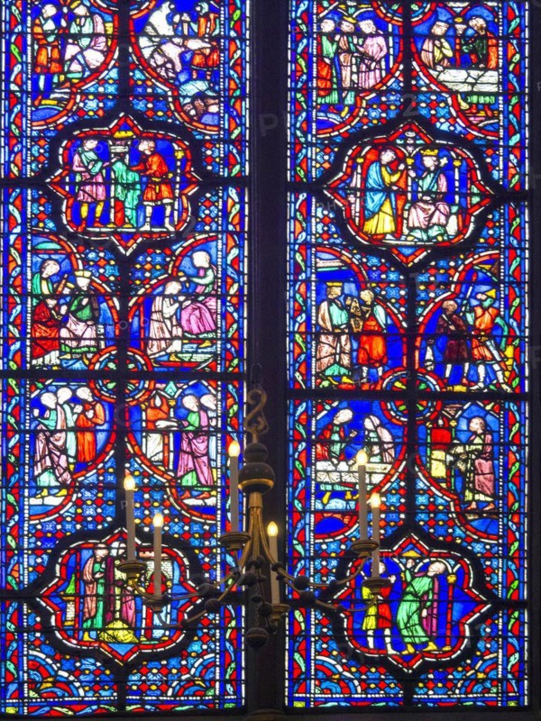 Paris 1er arr. Stained glass of the Holy Chapel (La Sainte Chapelle) built on the Ile de la Cite at the request of Saint Louis, Ile de France. France