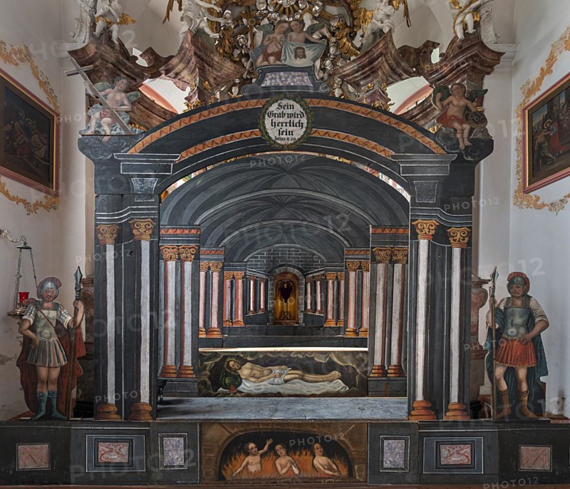 The Holy Sepulchre with Christ, including Purgatory, 18th century, St Wendelin, Kirchenweg 8, Eyershausen, Lower Franconia, Bavaria, Germany, Europe