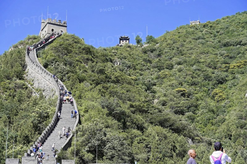 Great Wall of China, near Mutianyu, Beijing, China, Asia, People visiting the famous Great Wall under a blue sky, UNESCO World Heritage Site, Asia