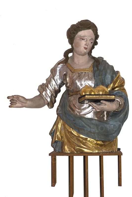 Sculpture of St Agatha. St Agatha, lived around 225, St Oswald Church, Baunach, Upper Franconia, Bavaria, Germany, Europe