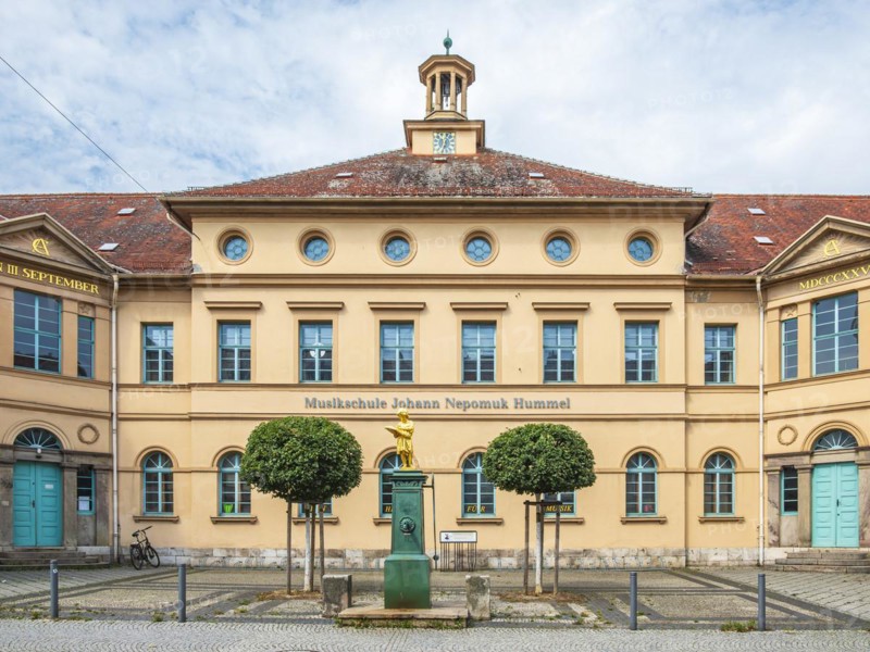 Johann Nepomuk Hummel Music School in Weimar, Thuringia, Germany, a neo-classical building built as a middle-class school at the instigation of Johann Wolfgang von Goethe in 1822, Europe