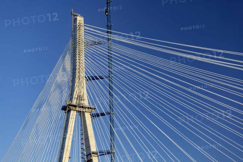 Detroit, Michigan USA -15 April 2024, Construction of the Gordie Howe International Bridge. The bridge will link Detroit with Windsor, Ontario across the Detroit River