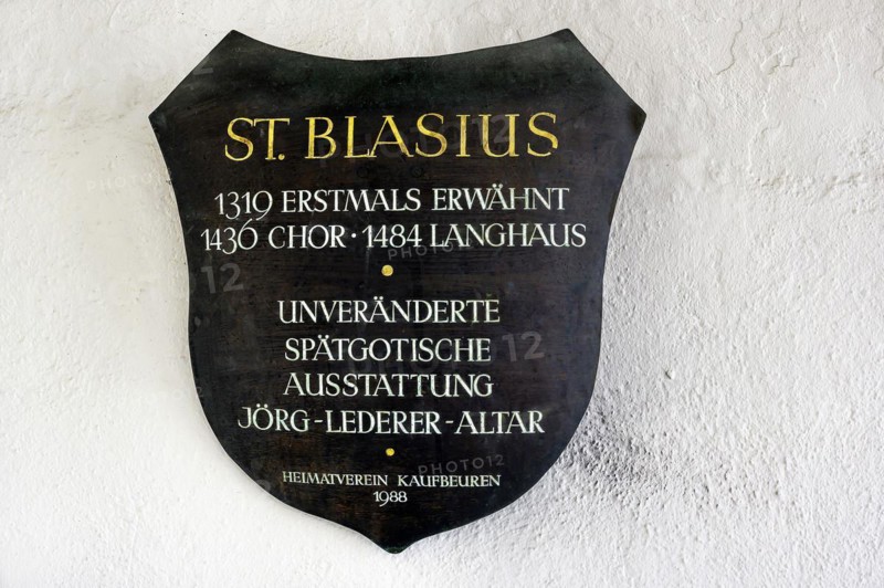 Information sign, Church of St Blasius, Kaufbeuern, Allgaeu, Swabia, Bavaria, Germany, Europe