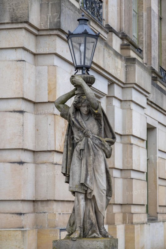 Sculpture as a lamp stand in the castle park, Ludwigslust, Mecklenburg-Vorpommern, Germany, Europe