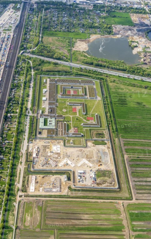 Aerial view, correctional centre, Billwerder, construction, new building, extension, Hamburg, Germany, Europe