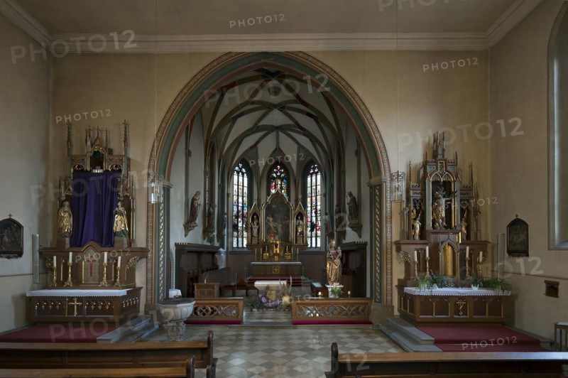 Chancel of St Sebastian's Church, baroque style in the 18th century, Sulzfeld am Main, Lower Franconia, Bavaria, Germany, Europe