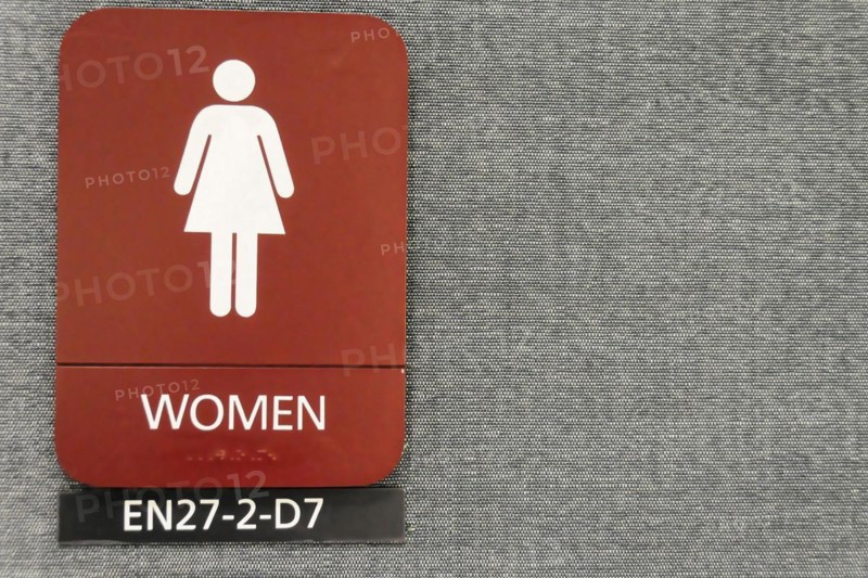 AUGUSTO C. SANDINO Airport, Managua, Nicaragua, Red sign for the woman's toilet with symbol and lettering, Central America, Central America