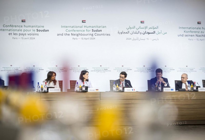 Annalena Baerbock (Alliance 90/The Greens), Federal Foreign Minister, photographed as part of her participation in the international humanitarian conference on Sudan and its neighbouring countries, with Stephane Sejourne, Foreign Minister of France, among others. 'Photographed on behalf of the Federal Foreign Office'