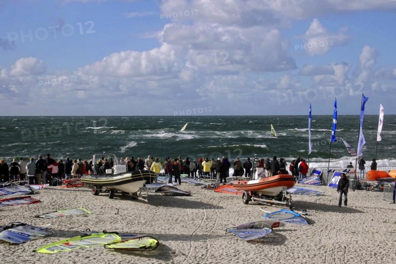 World Surfing Championships, Westerland, North Frisia, Sylt, Schleswig Holstein, people on the beach watching the dynamic sea, surrounded by surfboards and boats, Sylt, North Frisian Island, Schleswig Holstein, Germany, Europe
