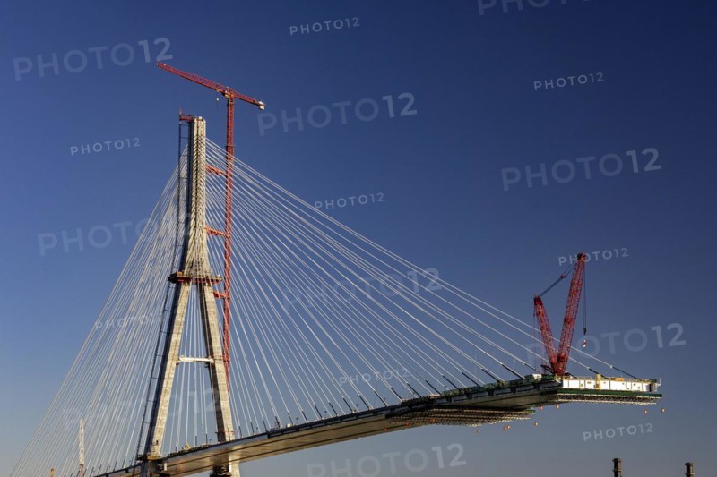 Detroit, Michigan USA -15 April 2024, Construction of the Gordie Howe International Bridge. The bridge will link Detroit with Windsor, Ontario across the Detroit River