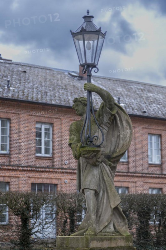 Sculpture as a lamp stand in the castle park, Ludwigslust, Mecklenburg-Vorpommern, Germany, Europe
